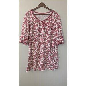 Garnet Hill Asian Wrap Organic Cotton Nightgown M Floral Sustainable 3/4 Sleeve